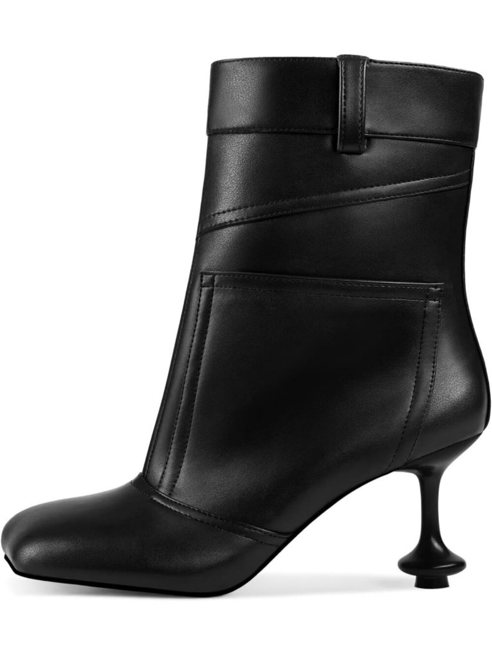 Women's Black Polyurethane Square Petal Square Toe Pull On Short Ankle Boots - Picture 4 of 6